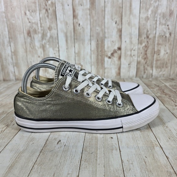Converse All Star Metallic Gold‎ Sneakers Low Top Casual Shoes Women's Size 8 - Picture 1 of 8